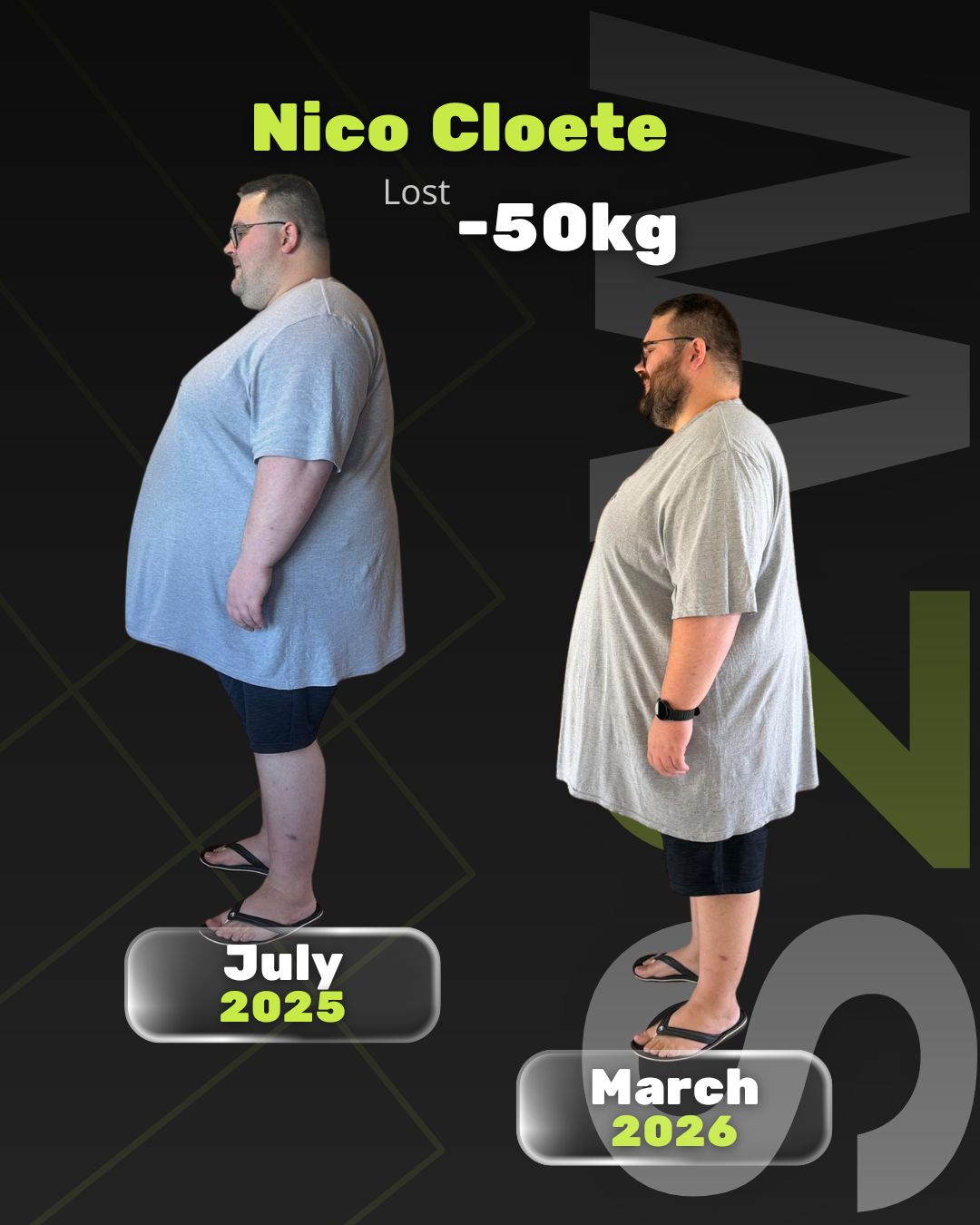 Nico Cloete lost 50kg